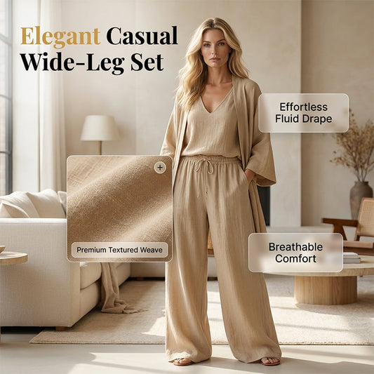 ⏰🔥LIMITED TIME 47% OFF! 🧥 Elegant 3-Piece Set – Wide-Leg Trousers, Inner Top & Cardigan for Effortless Chic 👚👖✨