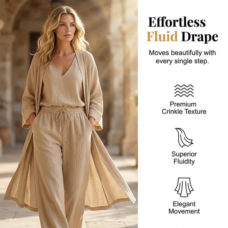 ⏰🔥LIMITED TIME 47% OFF! 🧥 Elegant 3-Piece Set – Wide-Leg Trousers, Inner Top & Cardigan for Effortless Chic 👚👖✨