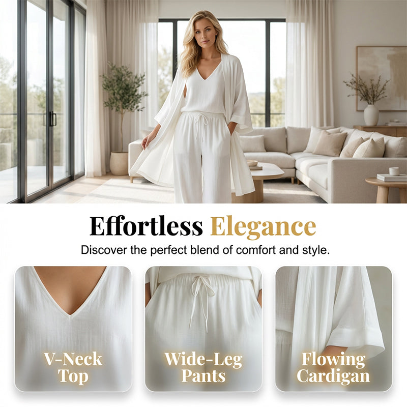 ⏰🔥LIMITED TIME 47% OFF! 🧥 Elegant 3-Piece Set – Wide-Leg Trousers, Inner Top & Cardigan for Effortless Chic 👚👖✨