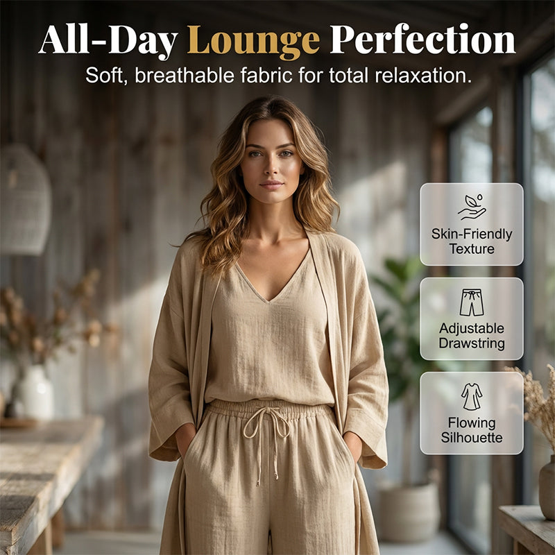 ⏰🔥LIMITED TIME 47% OFF! 🧥 Elegant 3-Piece Set – Wide-Leg Trousers, Inner Top & Cardigan for Effortless Chic 👚👖✨