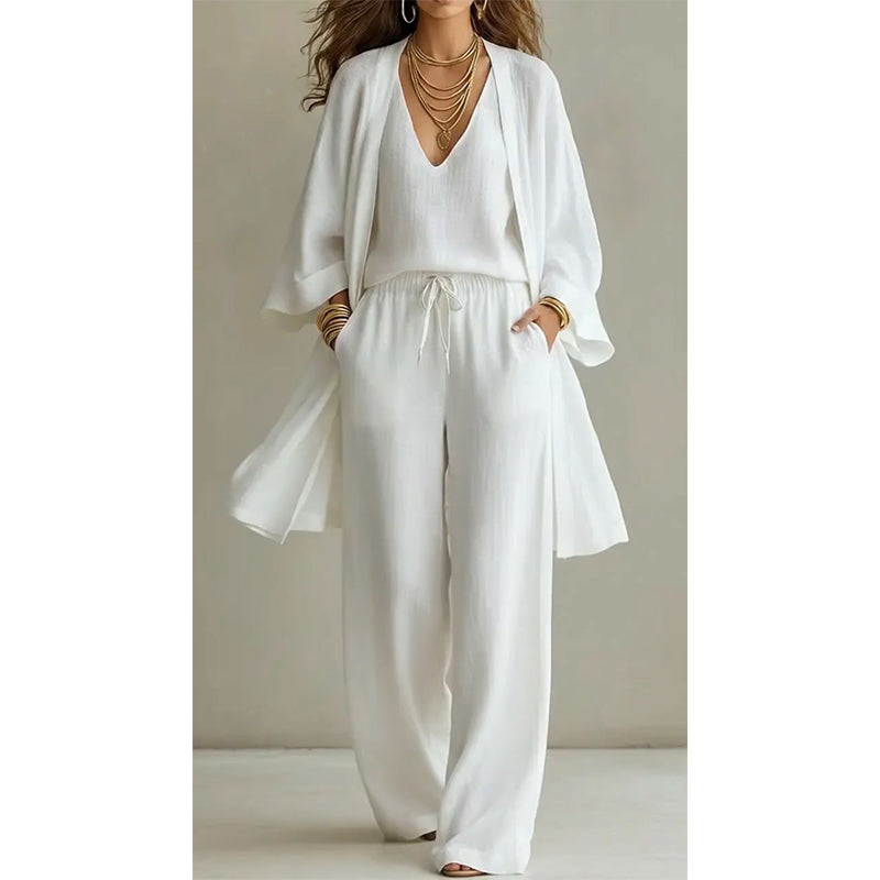 ⏰🔥LIMITED TIME 47% OFF! 🧥 Elegant 3-Piece Set – Wide-Leg Trousers, Inner Top & Cardigan for Effortless Chic 👚👖✨