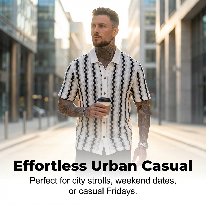 📢📢56% OFF !! ⏰Men's Short Sleeve Retro Geometric Knit Shirt