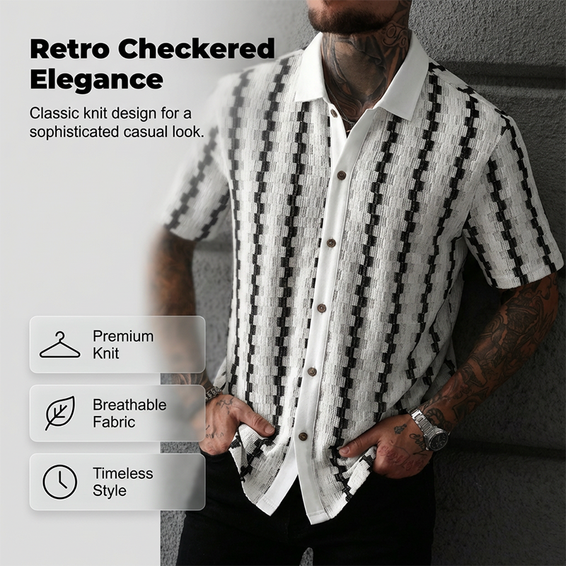 📢📢56% OFF !! ⏰Men's Short Sleeve Retro Geometric Knit Shirt