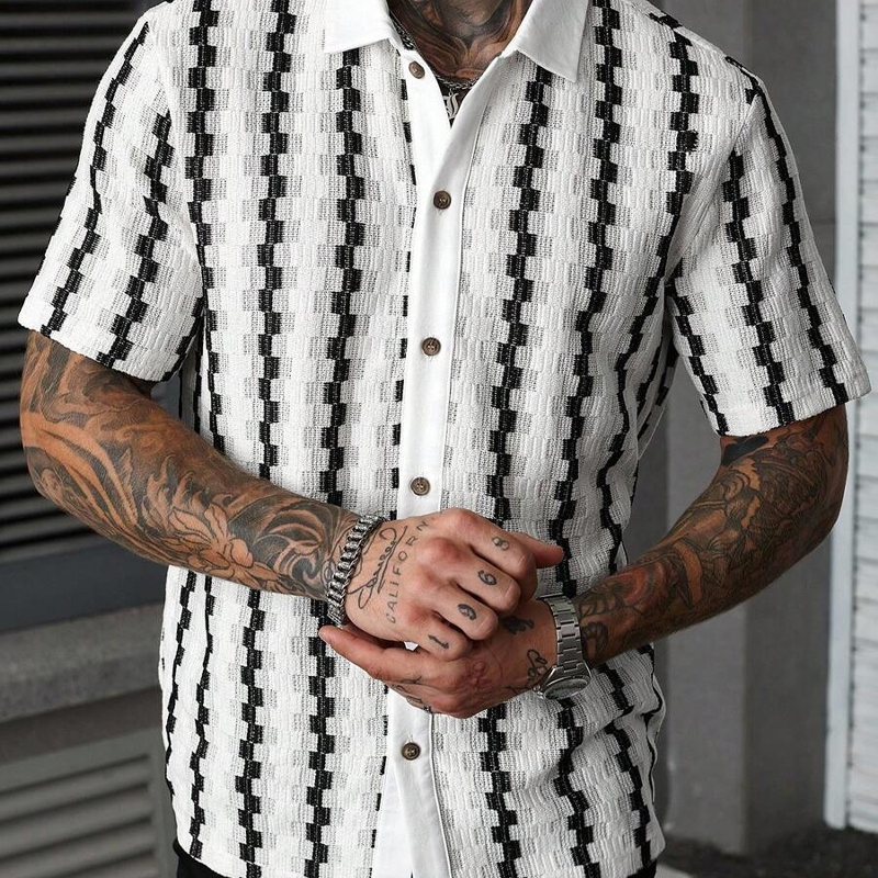 📢📢56% OFF !! ⏰Men's Short Sleeve Retro Geometric Knit Shirt