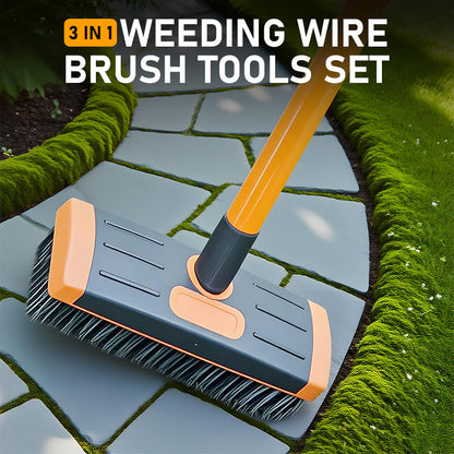 🌿 47% OFF NOW!🧹3-in-1 Weed Wire Brush Set – Durable Steel Brushes, Ergonomic Handle & Ideal for Patios, Driveways & Garden Paths 🏡