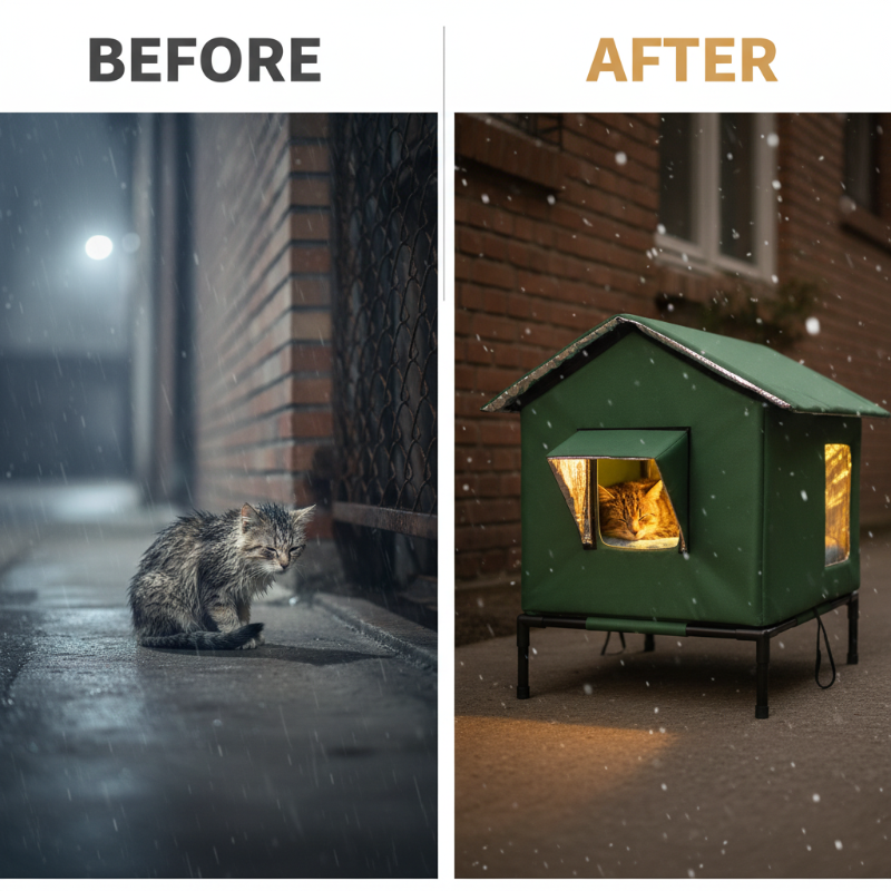 ⏳ Time-Limited Special ⏰ All-Weather Elevated Outdoor Cat House 🐱– Waterproof, Thermal Lining & Foldable🌧️