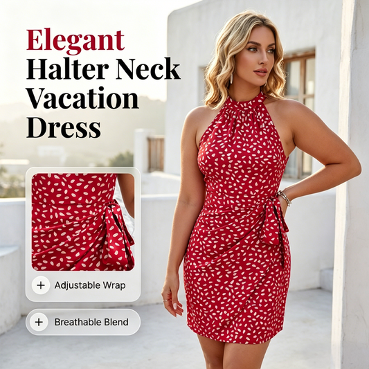 Women’s Halter Neck Tie-Waist Ditsy Print Short Dress