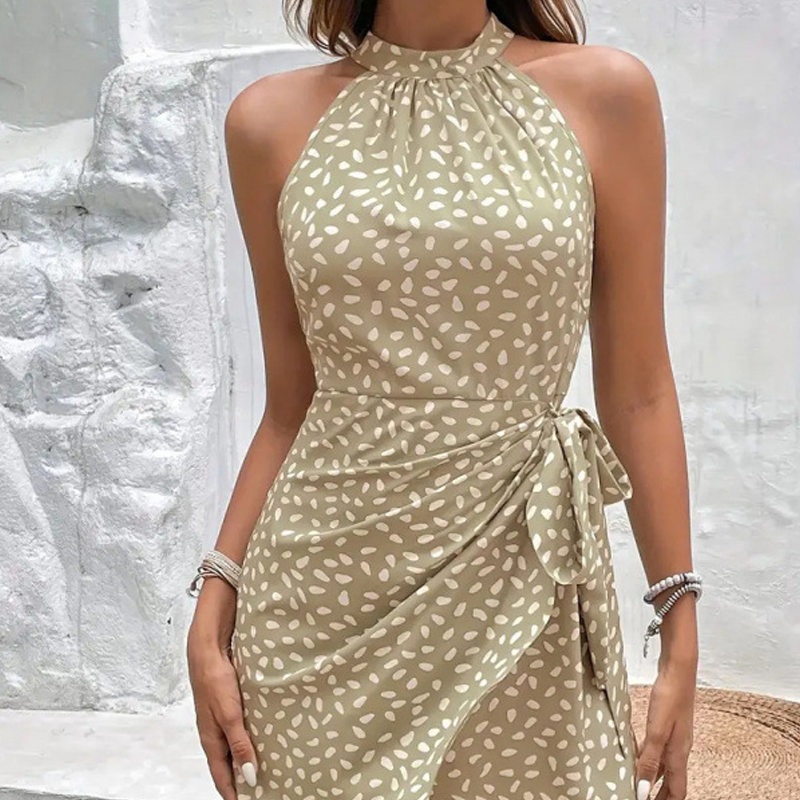 Women’s Halter Neck Tie-Waist Ditsy Print Short Dress