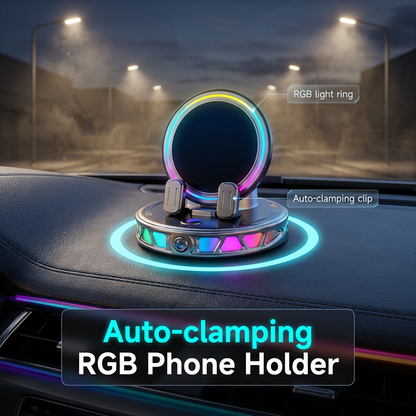 ⏳LIMITED-TIME 50% OFF! ⏰ RGB Car Phone Mount 📱 Auto-Clamping & Wireless Charging | Safe One-Hand Driving 🚗
