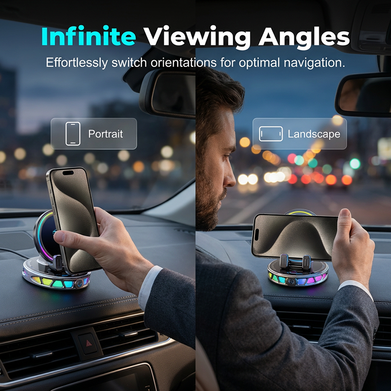 ⏳LIMITED-TIME 50% OFF! ⏰ RGB Car Phone Mount 📱 Auto-Clamping & Wireless Charging | Safe One-Hand Driving 🚗