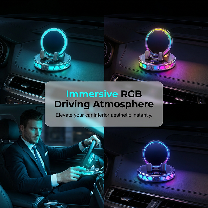 ⏳LIMITED-TIME 50% OFF! ⏰ RGB Car Phone Mount 📱 Auto-Clamping & Wireless Charging | Safe One-Hand Driving 🚗
