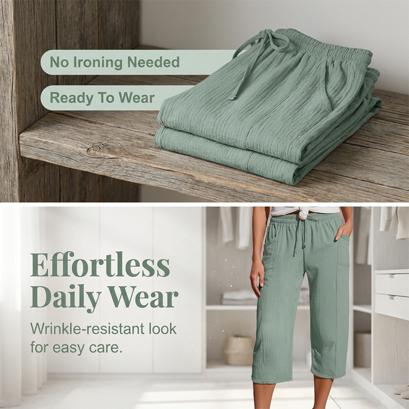 🌞Summer Hot Sale-55% Off!!🌿Women's Solid-Color Pleated Cotton-Linen Cropped Pants