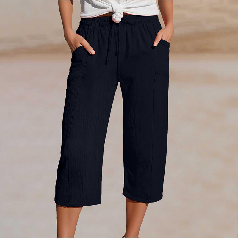 🌞Summer Hot Sale-55% Off!!🌿Women's Solid-Color Pleated Cotton-Linen Cropped Pants