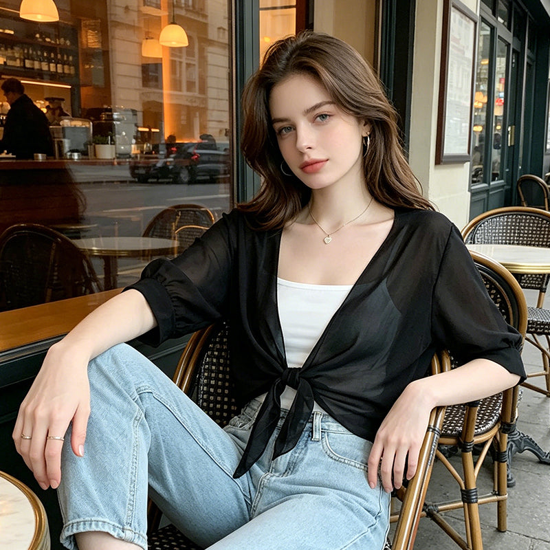 👚 52% OFF NOW! ⏳ Women's Chiffon Tie-Front Top – Summer layering essential – Lightweight, breathable & perfect for beach or brunch 🌸