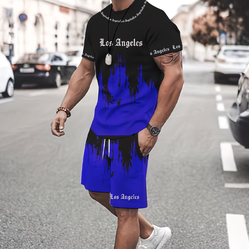 Men's Graphic Print T-Shirt and Shorts Set