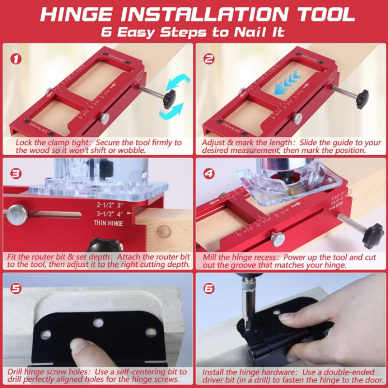 ⏳Time-Limited Special⏰ Door Hinge Mortise Jig Kit – 6061 Aluminum, Adjustable 2.5"–5" – Secure Clamping, Precision Routing – For Carpenters & DIY! 🔧✨