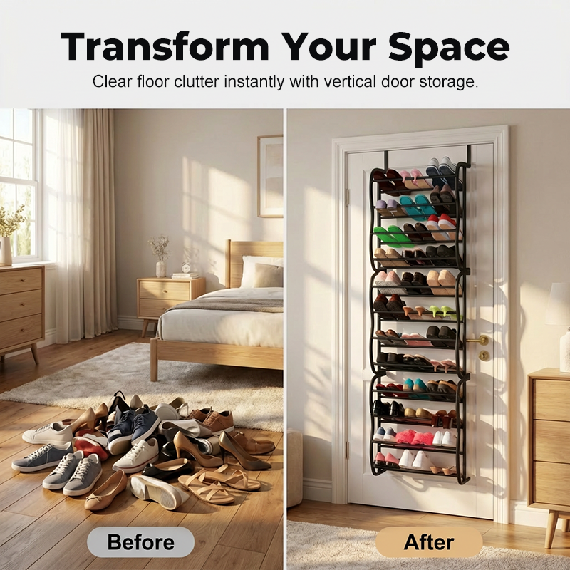 👟 50% OFF NOW! 🏆 Over-the-Door Shoe Rack Organizer – 24 pockets & tool-free install – Fits standard doors, holds up to 24 pairs – perfect for entryway or closet 🚪✨