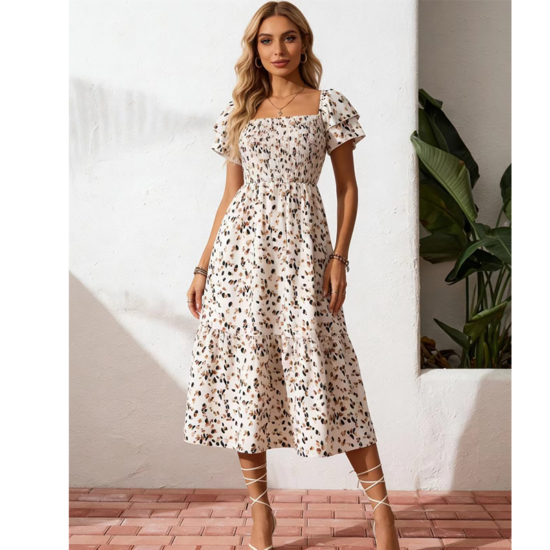 🌈2026 Summer Hot Sale 51% OFF!✨Square Neck Floral Midi Dress – Smocked Bodice, Flowy Tiered Skirt🌸1