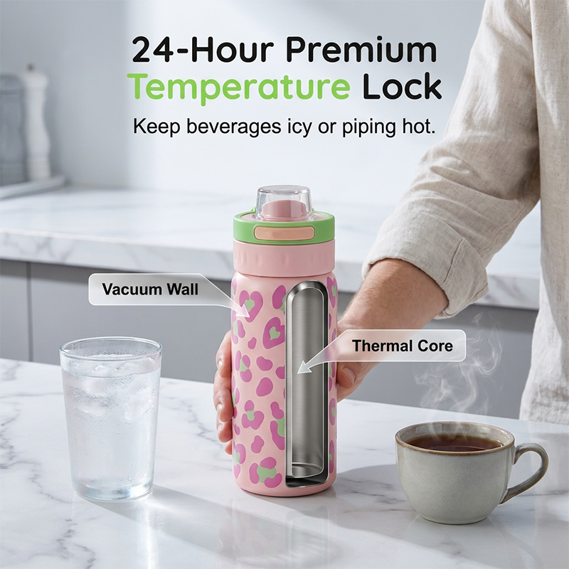 Leopard Print Insulated Water Bottle with Dual-Drinking Lid