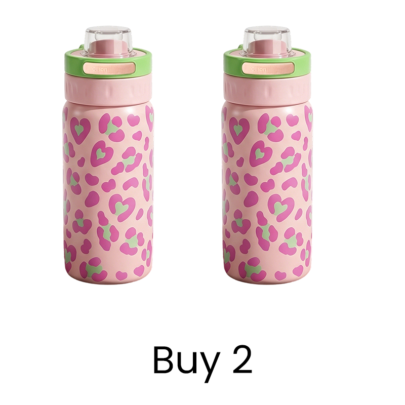 Leopard Print Insulated Water Bottle with Dual-Drinking Lid