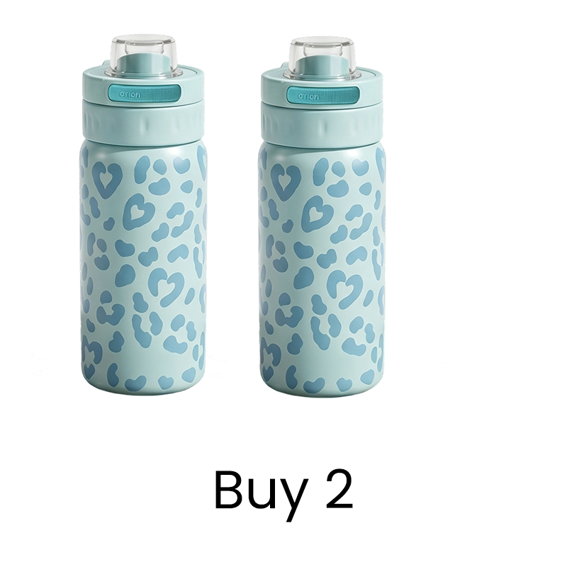 Leopard Print Insulated Water Bottle with Dual-Drinking Lid