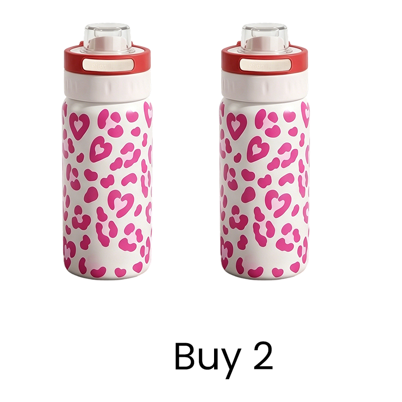 Leopard Print Insulated Water Bottle with Dual-Drinking Lid