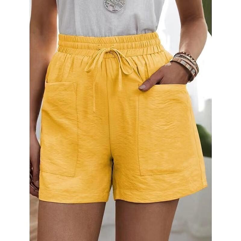 Womens New Solid Color Two Pockets Loose Cotton And Linen Casual Pants