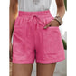 Womens New Solid Color Two Pockets Loose Cotton And Linen Casual Pants