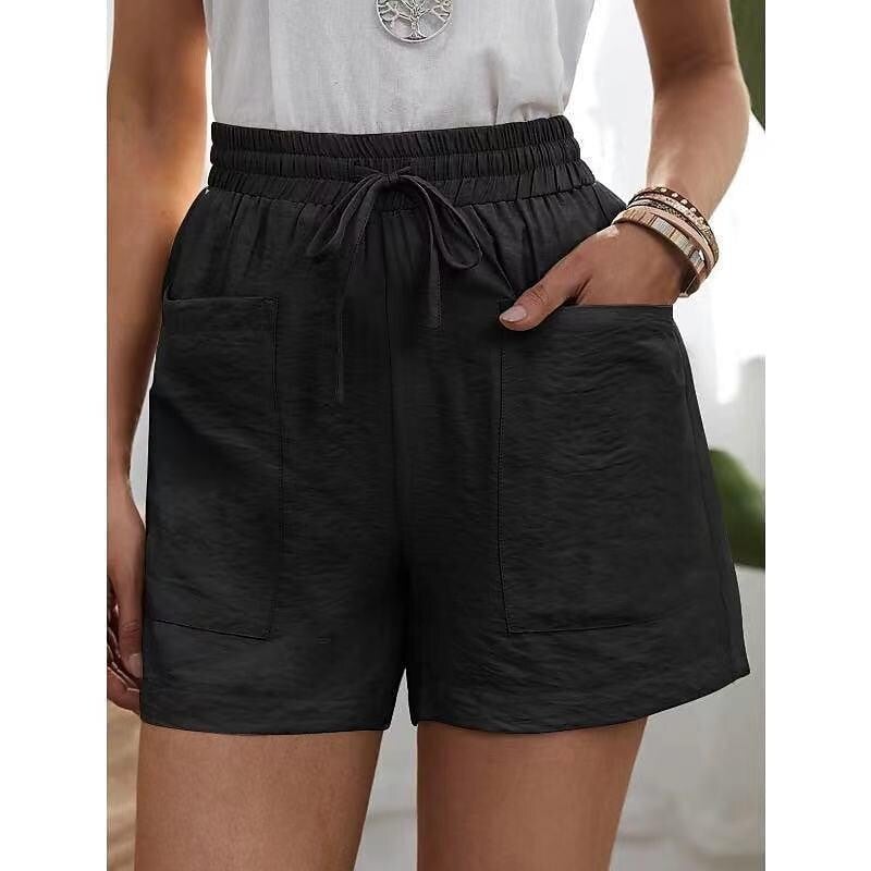 Womens New Solid Color Two Pockets Loose Cotton And Linen Casual Pants