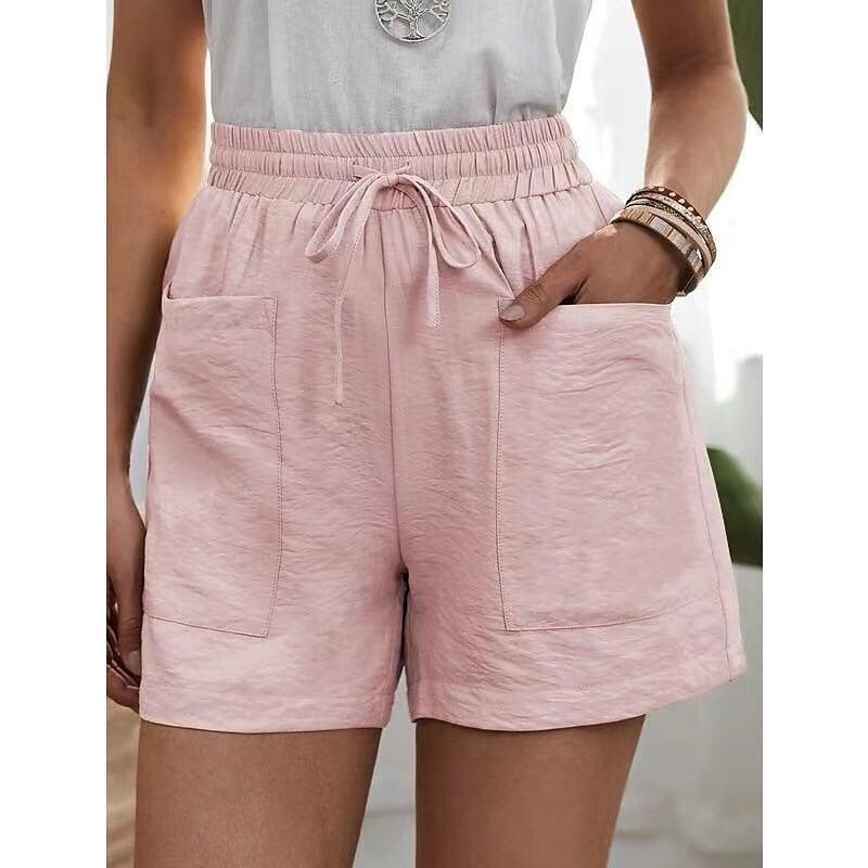 Womens New Solid Color Two Pockets Loose Cotton And Linen Casual Pants