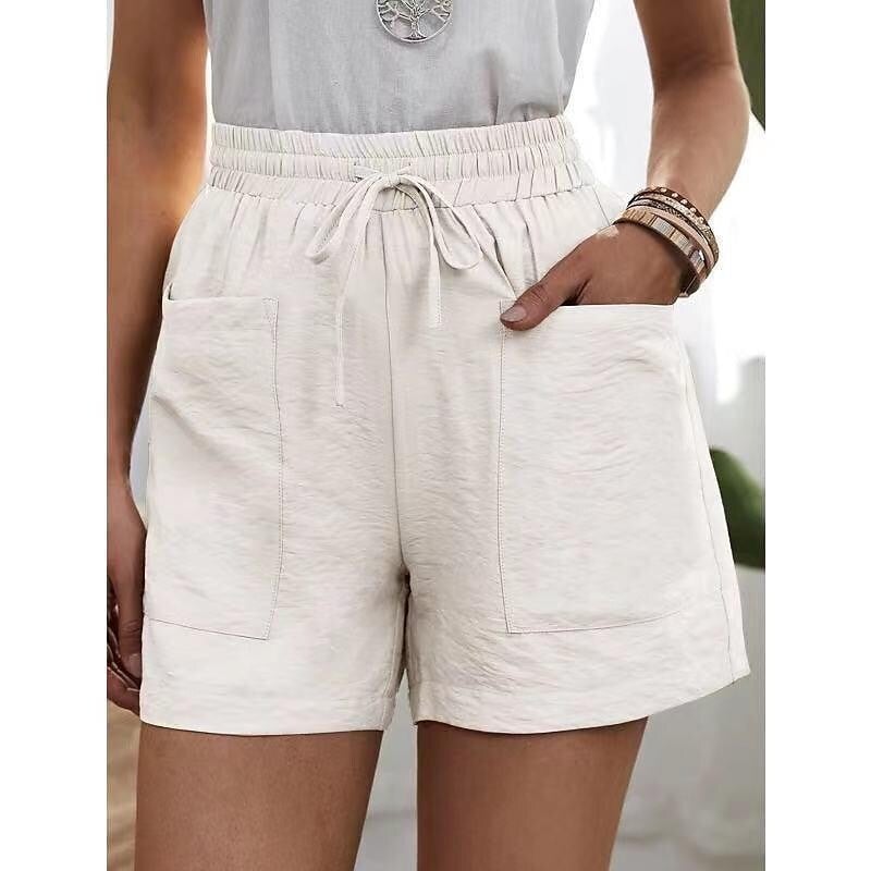 Womens New Solid Color Two Pockets Loose Cotton And Linen Casual Pants