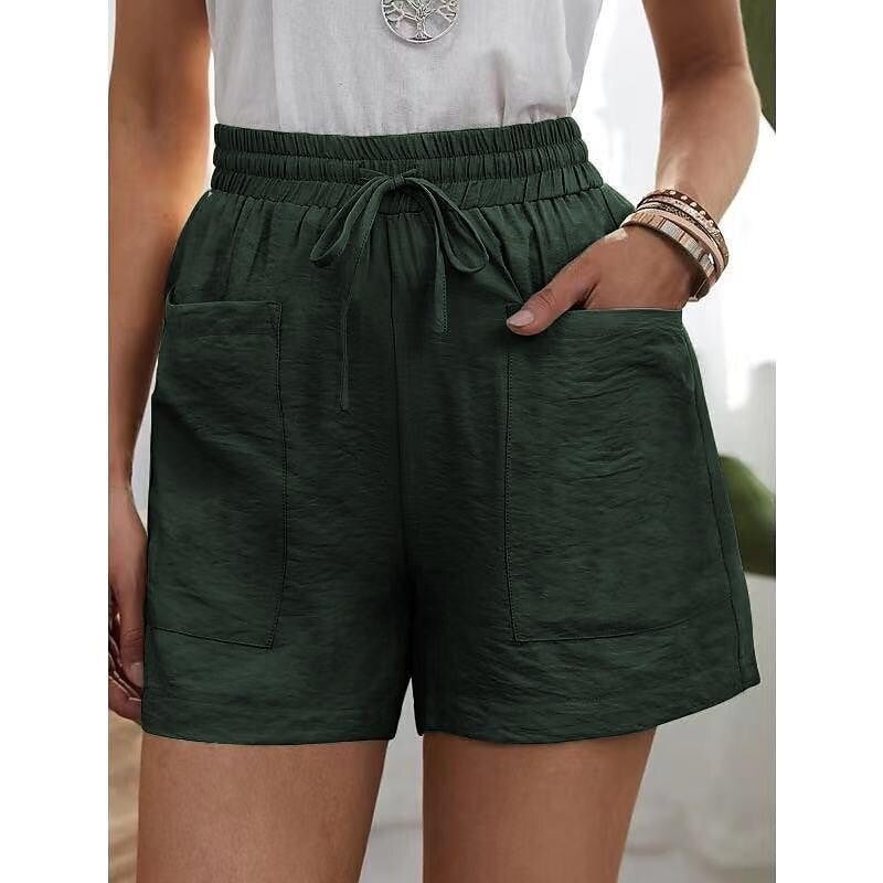 Womens New Solid Color Two Pockets Loose Cotton And Linen Casual Pants
