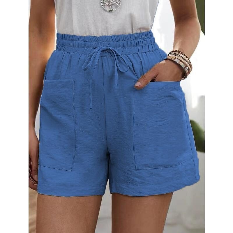 Womens New Solid Color Two Pockets Loose Cotton And Linen Casual Pants