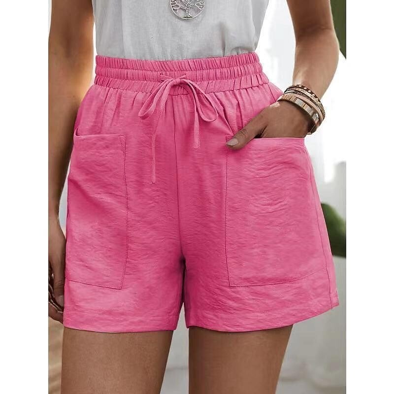 Womens New Solid Color Two Pockets Loose Cotton And Linen Casual Pants