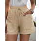 Womens New Solid Color Two Pockets Loose Cotton And Linen Casual Pants