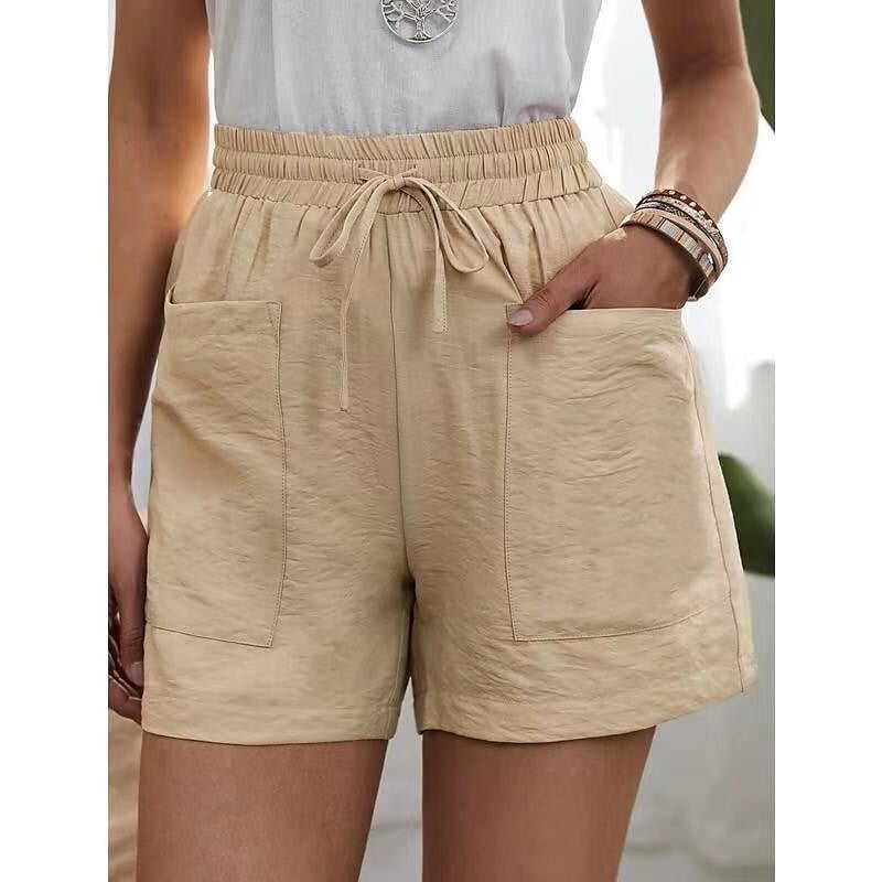 Womens New Solid Color Two Pockets Loose Cotton And Linen Casual Pants