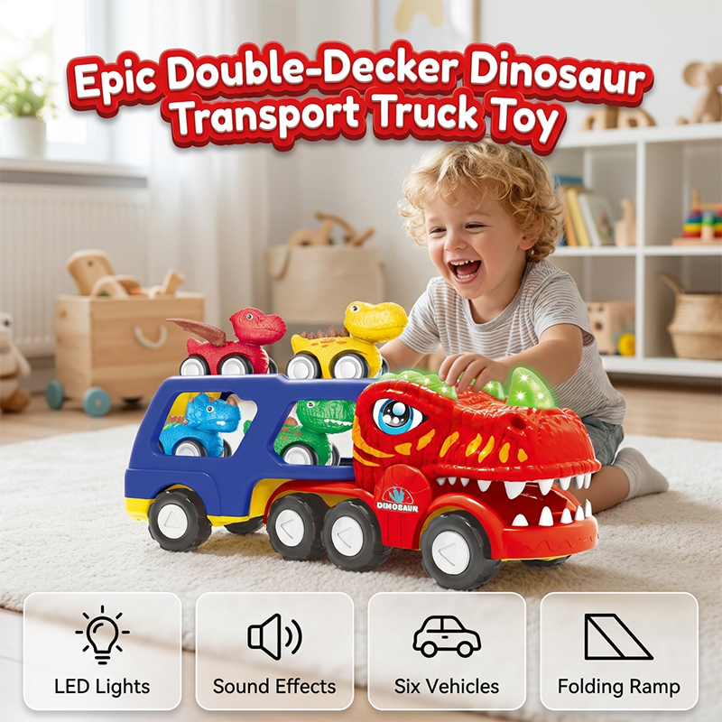 🚛Double-Decker Dinosaur Transport Truck Toy