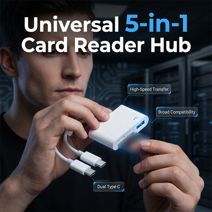 💻52% OFF NOW! Universal 5-in-1 Card Reader Hub – Dual Type-C Multi-Port Memory Card Reader, High Speed USB Data Transfer Adapter, Compatible with Phones, Laptops & Cameras