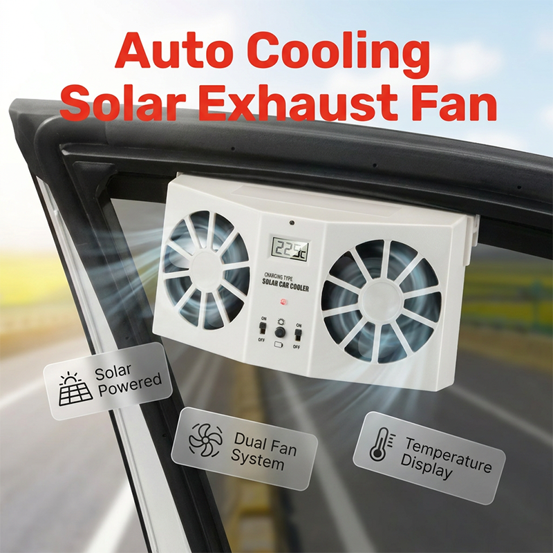 🥳2026 HOT SALE🥳💞50K+ SOLD!☀️🚗 50% OFF! Solar Car Exhaust Fan – Dual turbo fans expel hot air fast. Solar‑powered, no wiring. Real‑time temp display. Step into a cool car! 🌬️✨