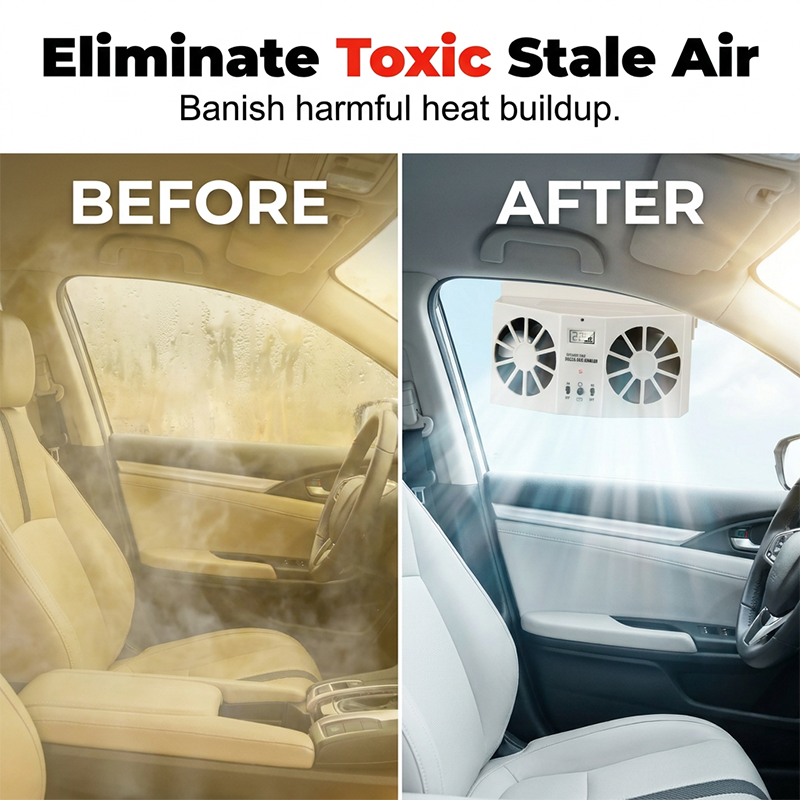 🥳2026 HOT SALE🥳💞50K+ SOLD!☀️🚗 50% OFF! Solar Car Exhaust Fan – Dual turbo fans expel hot air fast. Solar‑powered, no wiring. Real‑time temp display. Step into a cool car! 🌬️✨