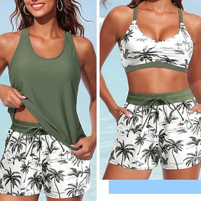 🔥2026 Hot Sale 52% OFF✨⚡ 50K+ SOLD! 🎁Women's 3-Piece Swimsuit Tankini Set with Shorts👙