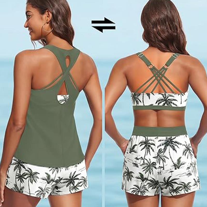 🔥2026 Hot Sale 52% OFF✨⚡ 50K+ SOLD! 🎁Women's 3-Piece Swimsuit Tankini Set with Shorts👙