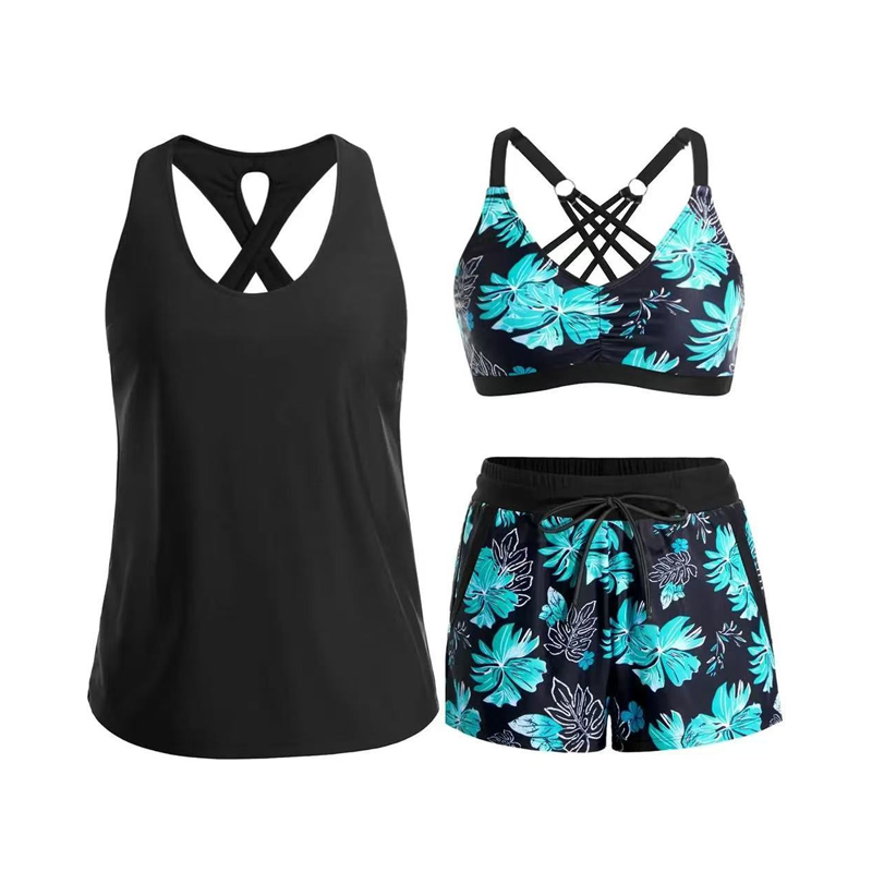🔥2026 Hot Sale 52% OFF✨⚡ 50K+ SOLD! 🎁Women's 3-Piece Swimsuit Tankini Set with Shorts👙