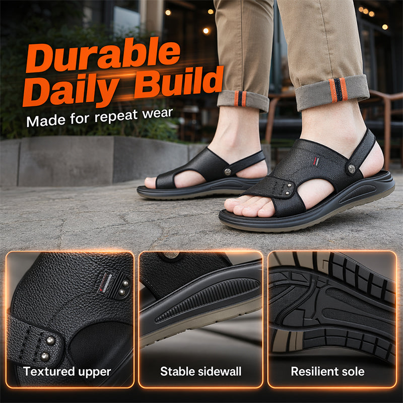 Men's Leather Sandals Dual Use Slip On Outdoor Beach Slippers