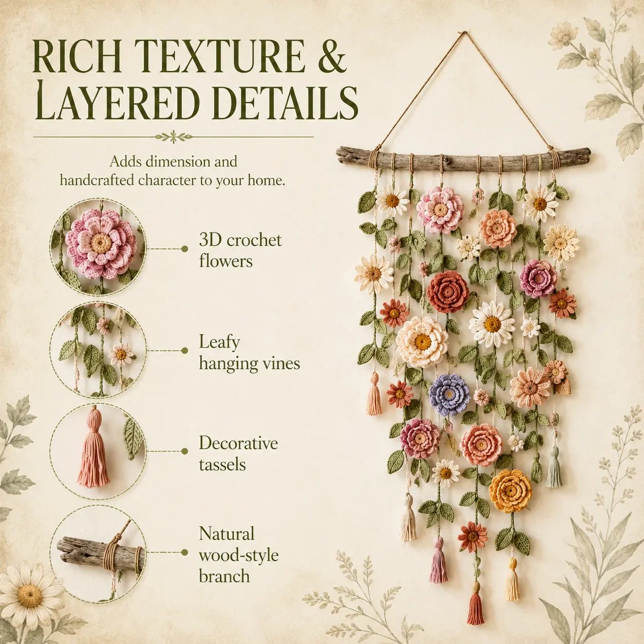 🌸Crochet Flower Wall Hanging Decor Handmade🌸Handcrafted Items from the School for Middle-Aged and Elderly Artisans