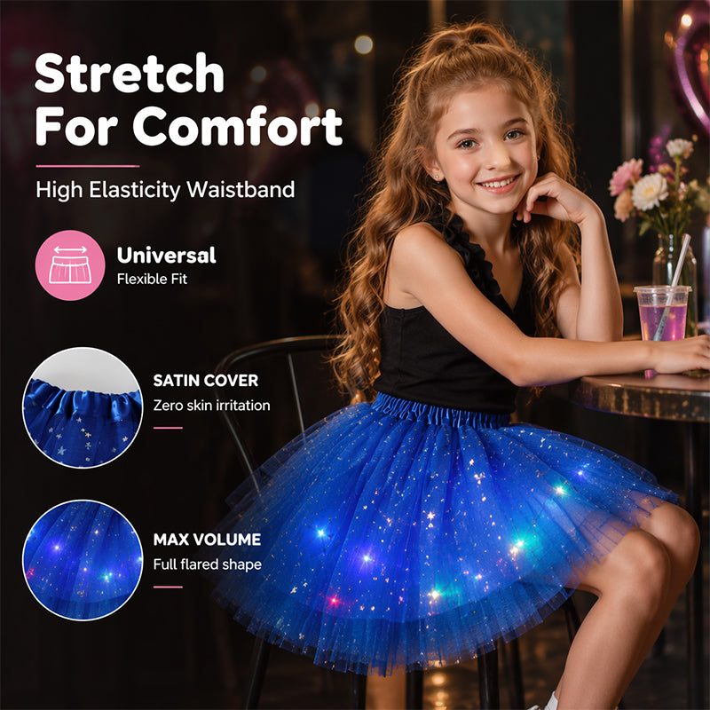 🏆 Last Day 52%OFF!🎁LED Light Up Sequin Tutu Skirt Star Mesh Princess Skirt for Girls and Adults