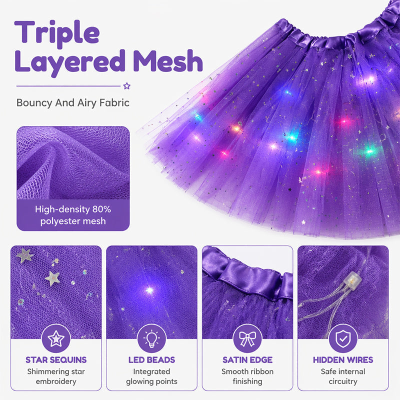 🏆 Last Day 52%OFF!🎁LED Light Up Sequin Tutu Skirt Star Mesh Princess Skirt for Girls and Adults