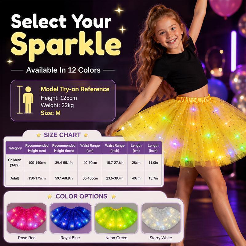 🏆 Last Day 52%OFF!🎁LED Light Up Sequin Tutu Skirt Star Mesh Princess Skirt for Girls and Adults