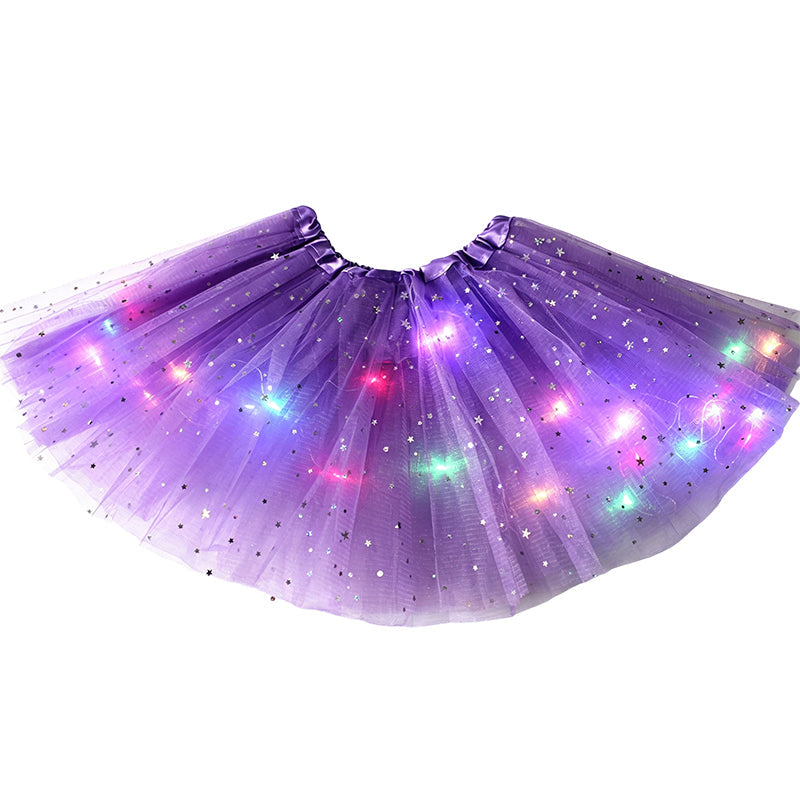 🏆 Last Day 52%OFF!🎁LED Light Up Sequin Tutu Skirt Star Mesh Princess Skirt for Girls and Adults