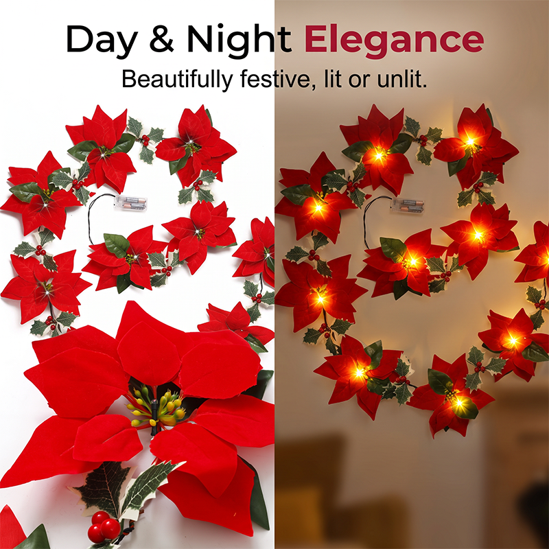 🎄 Christmas Poinsettia String Lights – Add a Warm Holiday Glow ✨
